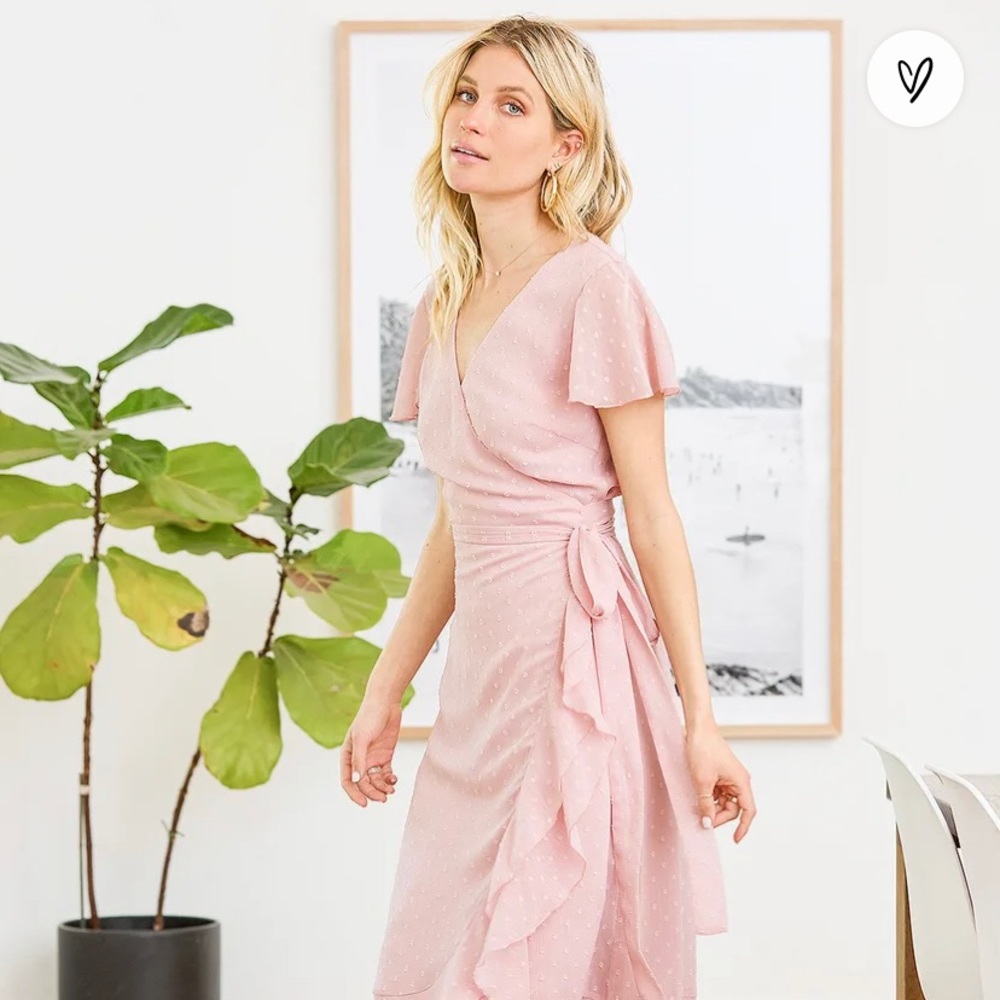 NWT Blush Dotted Ruffled Wrap Midi Dress
